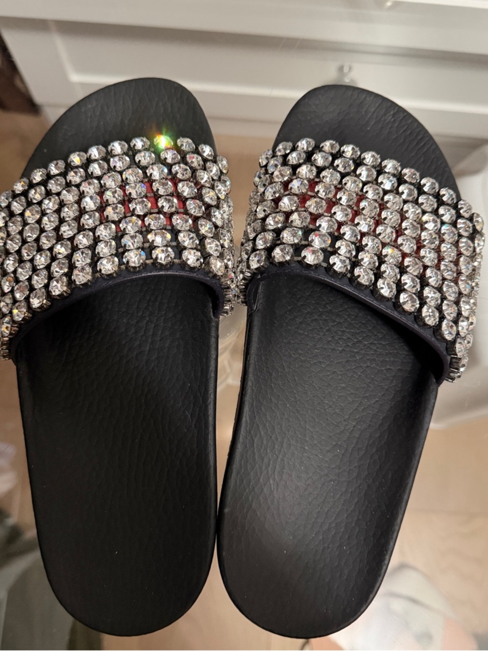 Gucci Black Crystal Slide Sandals - Women's Fashion Slides